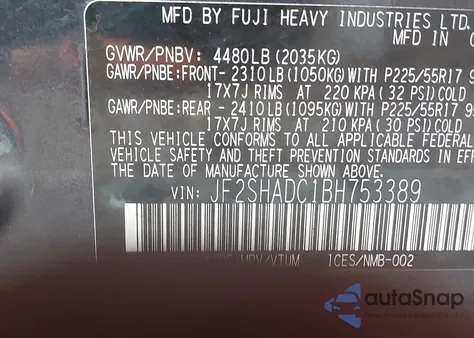 2011 Subaru Forester 2.5X Premium from USA, damaged, VIN JF2SHADC1BH753389